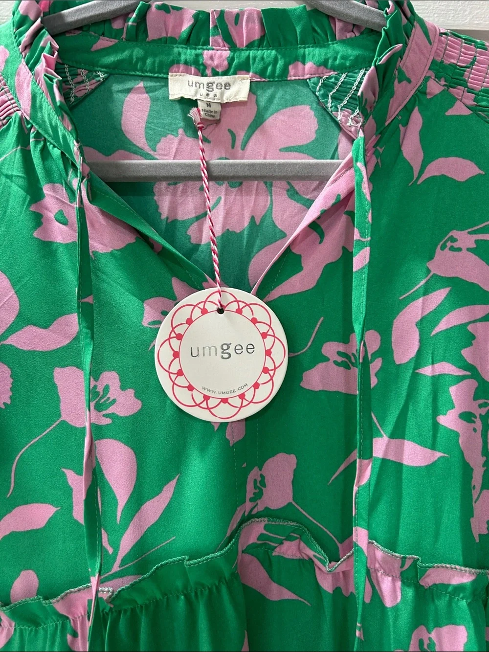 Umgee Green and Pink Floral Tiered Maxi Dress